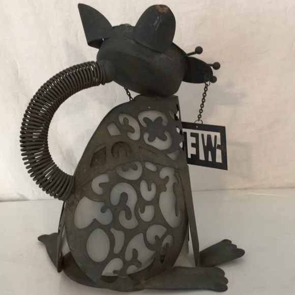 Steampunk Cat Welcome Art Metal Cat  Lantern Welded W/ Green Glass Eyes - Picture 6 of 16